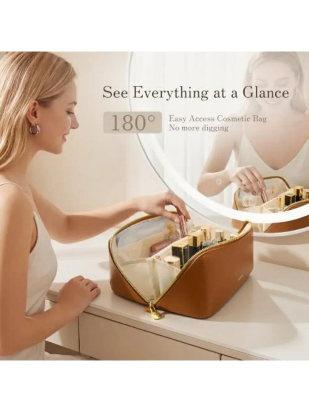 Spacious Travel Makeup Bag for Women | Wide Open Cosmetic Organizer with